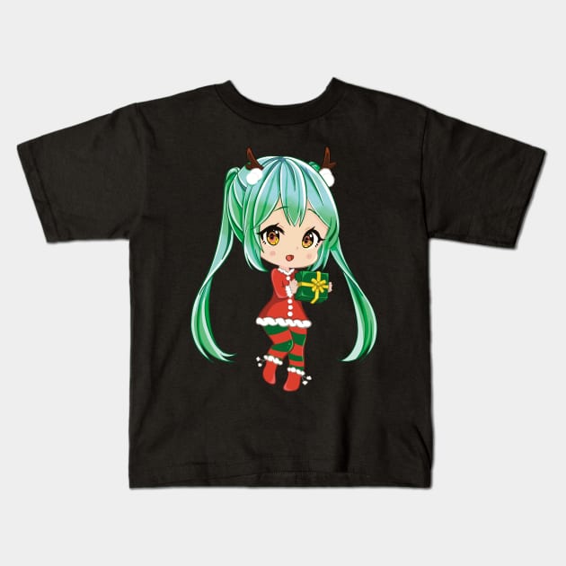 Cute Christmas Anime Girl Kids T-Shirt by Shadowisper